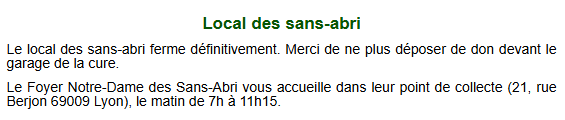 Fermeture Local Sans Abris