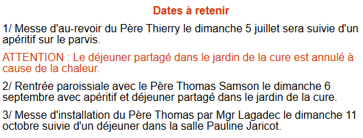 Dates à retenir