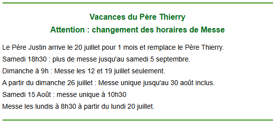 Horaires des messes