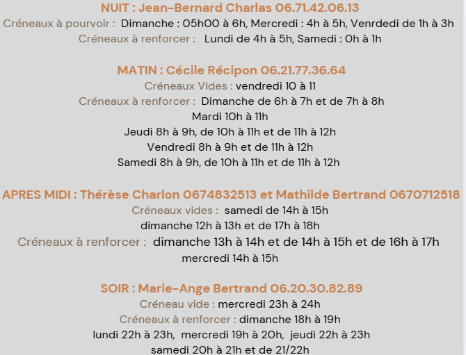 Créneaux Adoration perpétuelle