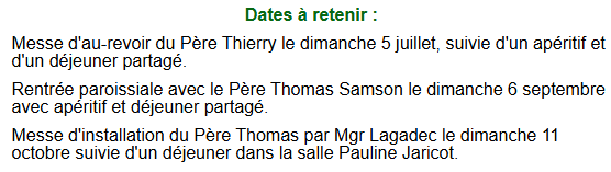 Dates à retenir